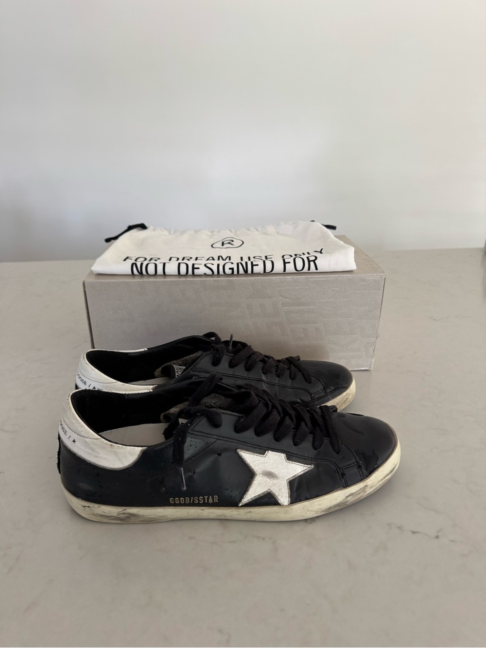 Golden Goose Black Leather Superstar Sneakers with White Star